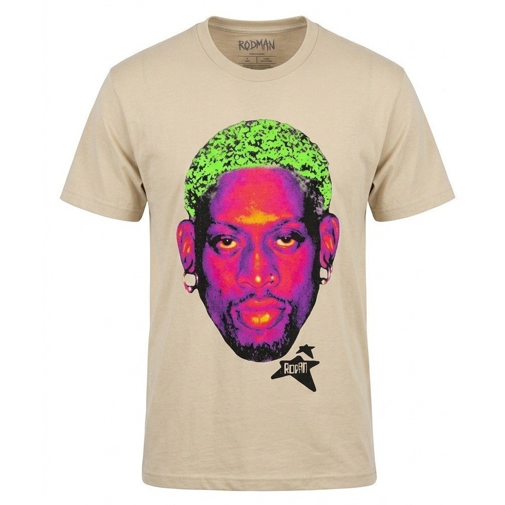 Rodman Apparel Dennis Rodman Neon Portrait Graphic T-Shirt Tan Mens Medium